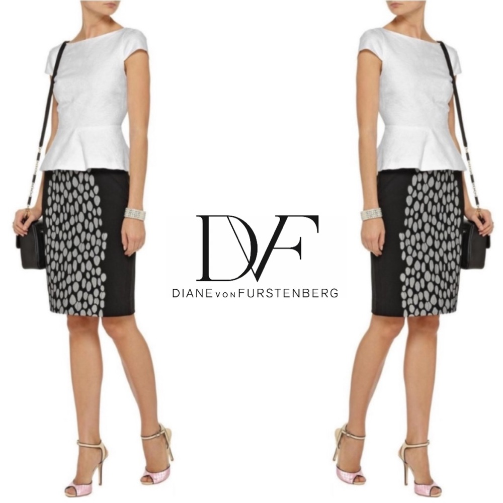 Diane Von Furstenberg Blythe Black White Lace Paneled Stretch Skirt Size 6